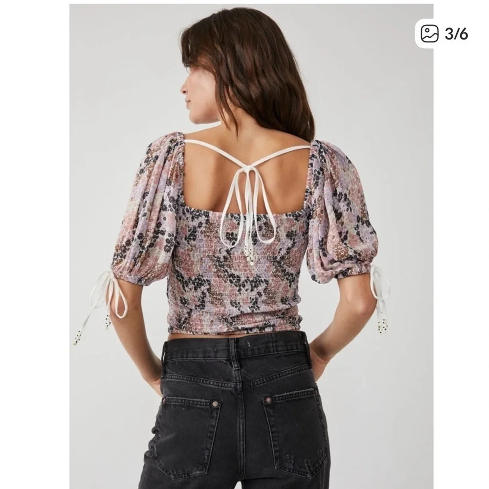 Free People Multicolor Floral Smocked Blouse